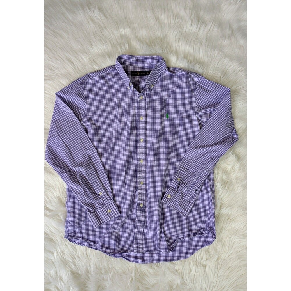 Polo Ralph Lauren Button Down Shirt XL Purple Gingham Pony Logo Mens Classic Fit